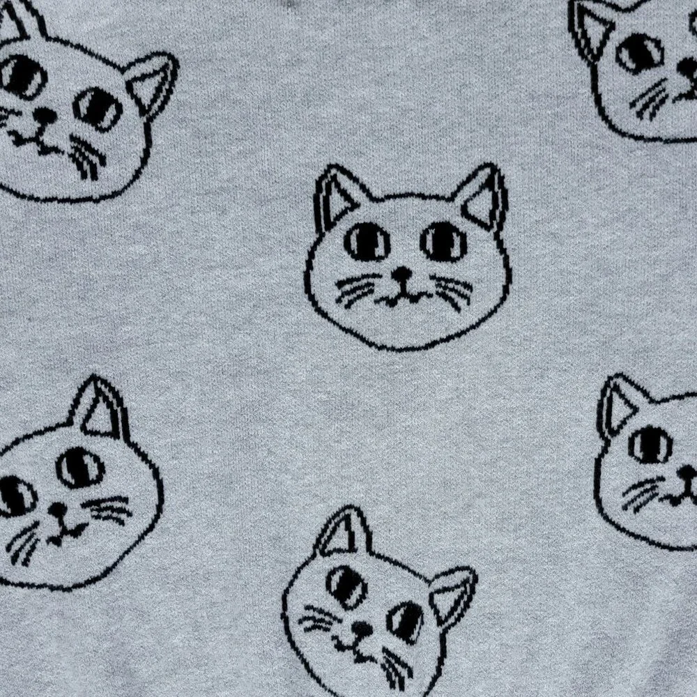 V-Neck Grey Cat Kitten Face Cropped Cardigan - XXS - Picture 2 of 12